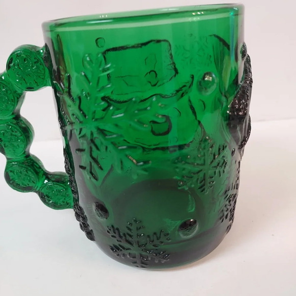 Vintage Arcoroc Emerald Green Glass Christmas Snowman Mug - France - Picture 3 of 6